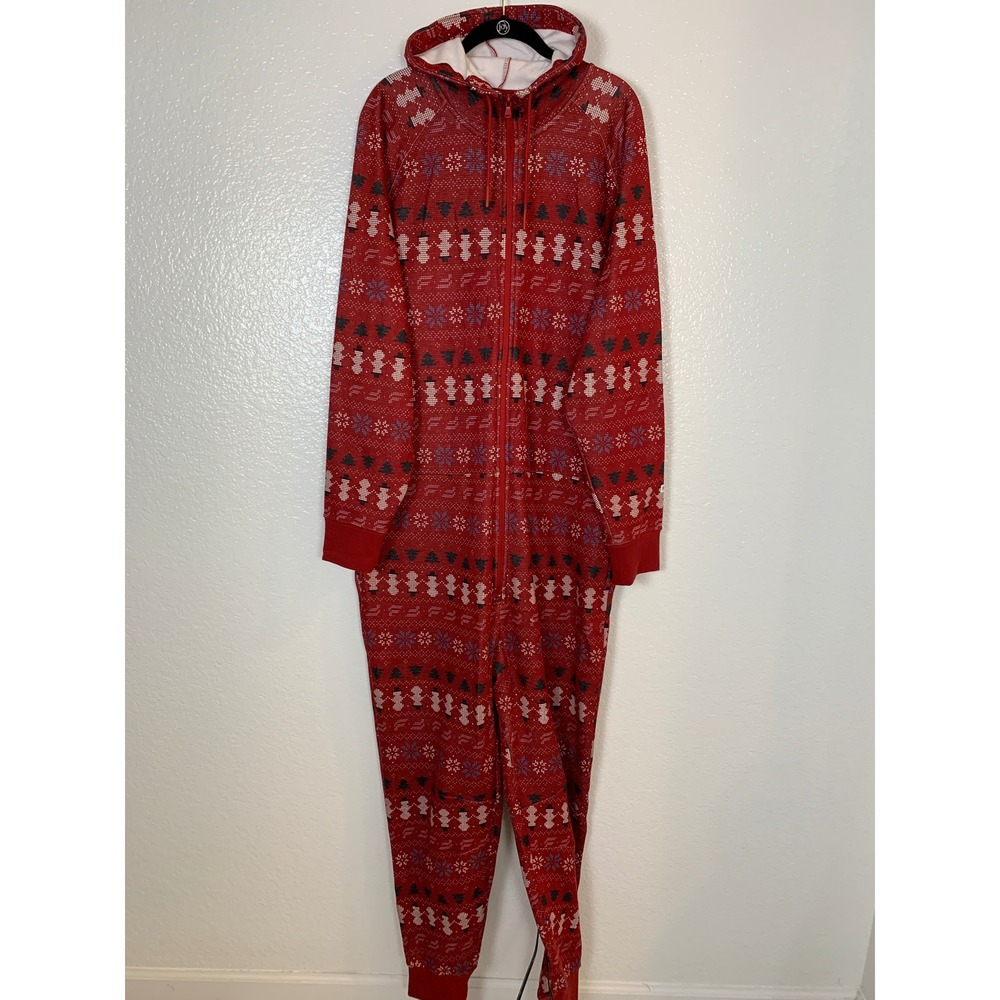 Fabletics Jumpsuit Women XL Red Fair Isle Holiday Snowman Christmas Loungewear